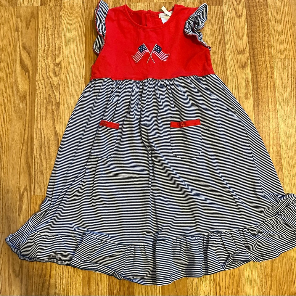 Red and Blue Striped Kids Dress